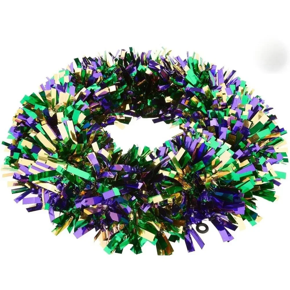 NEW! Mardi Gras 17 inch Round Tinsel Wreath Green Purple Gold Door Decor Holiday